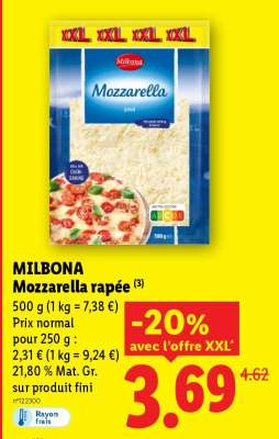 Milbona Mozzarella râpée