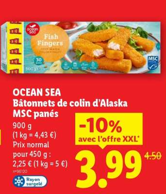 OCEAN SEA Bâtonnets de colin d’Alaska MSC panés