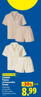 ESMARA Pyjama en mousseline femme