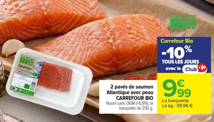 2 pavés de saumon Atlantique avec peau CARREFOUR BIO
