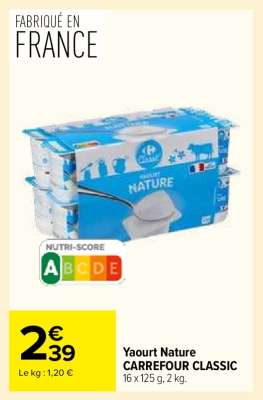 Yaourt nature CARREFOUR CLASSIC'