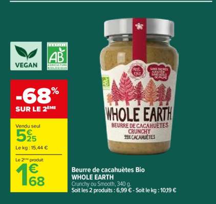 Beurre de cacahuètes Bio WHOLE EARTH
