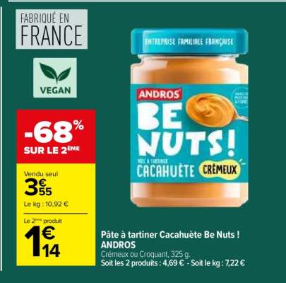 PÂTE À TARTINER CACAHUÈTE "BE NUTS ANDROS"