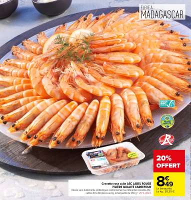 Crevette rose cuite ASC LABEL ROUGE FILIÈRE QUALITÉ CARREFOUR