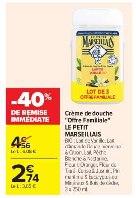 Crème de douche "Offre familiale" LE PETIT MARSEILLAIS