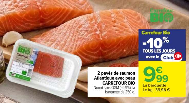 2 pavés de saumon Atlantique avec peau CARREFOUR BIO
