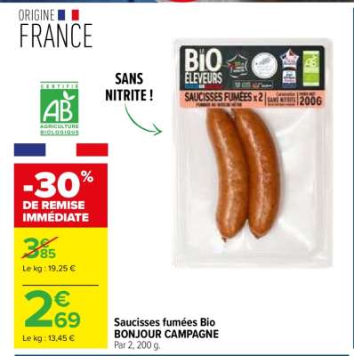 Saucisses Fumées Bio BONJOUR CAMPAGNE