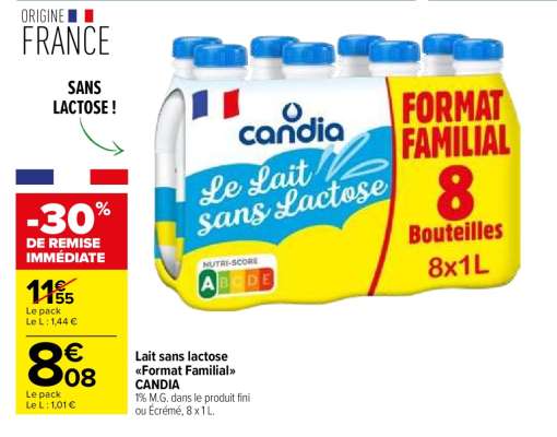 Lait sans lactose «Format Familial»