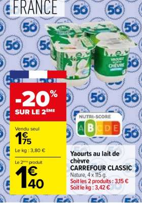 Yaourts au lait de chèvre CARREFOUR CLASSIC