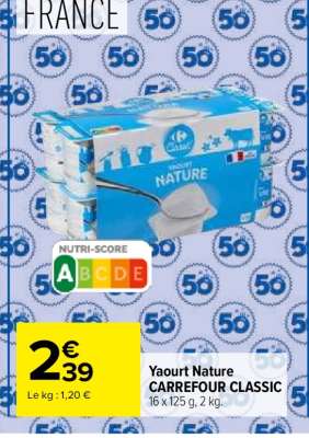Yaourt nature CARREFOUR CLASSIC'