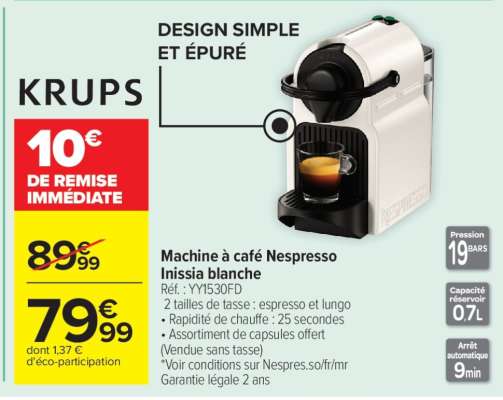 Machine A Café Nespresso Inissia Blanche