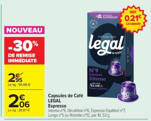Capsules de Café LEGAL Espresso
