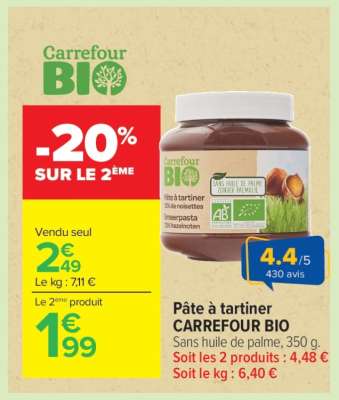 Pâte à tartiner CARREFOUR BIO
