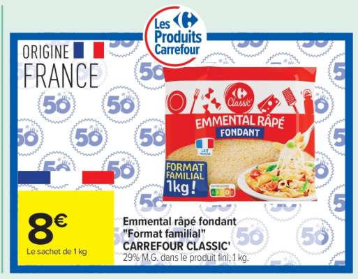 Emmental râpé fondant «Format familial» CARREFOUR CLASSIC
