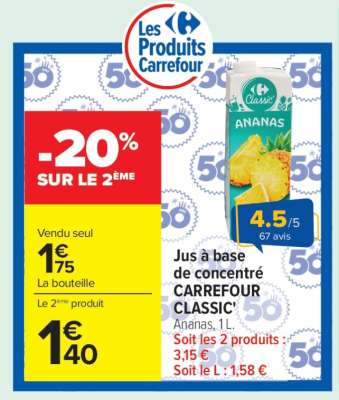 Jus à base de concentré CARREFOUR CLASSIC' Ananas, 1L
