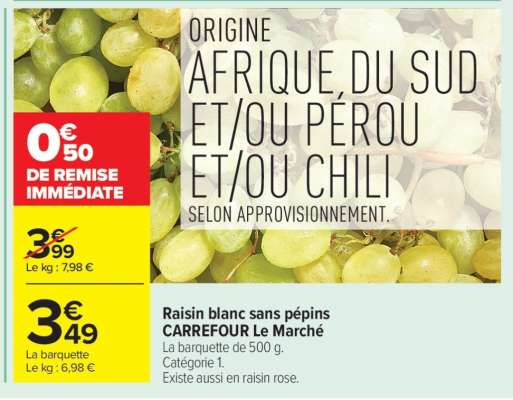 Raisin blanc sans pépins CARREFOUR Le Marché