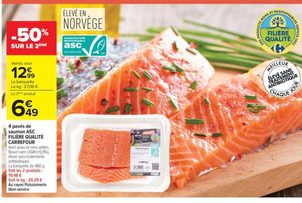 4 pavés de saumon ASC FILIÈRE QUALITÉ CARREFOUR