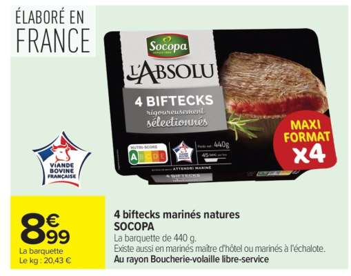 4 biftecks marinés natures SOCOPA