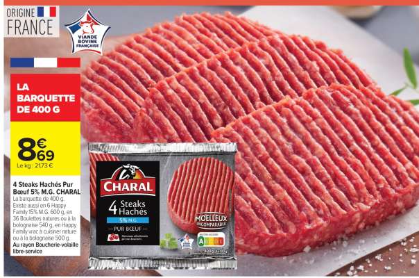 4 steaks hachés pur bœuf 5% M.G. CHARAL
