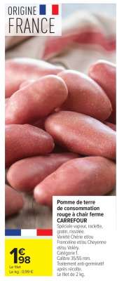 Pomme de terre de consommation rouge à chair ferme