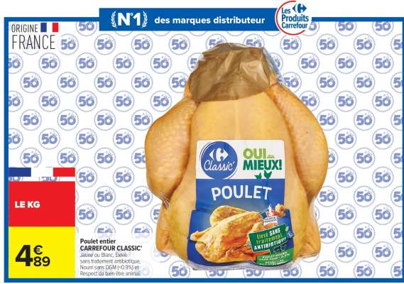 Poulet entier CARREFOUR CLASSIC'