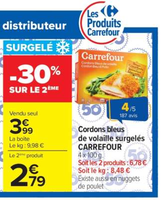Cordons bleus de volaille surgelés CARREFOUR