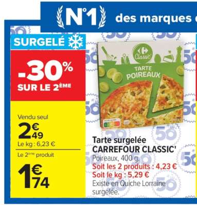 Tarte surgelée CARREFOUR CLASSIC’