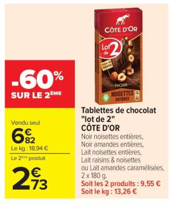 Tablettes de chocolat "Lot de 2" CÔTE D'OR
