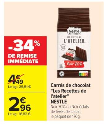 CARRÉS DE CHOCOLAT LES RECETTES DE L'ATELIER "NESTLÉ"