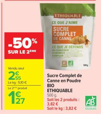 SUCRE COMPLET DE CANNE EN POUDRE BIO ETHIQUABLE