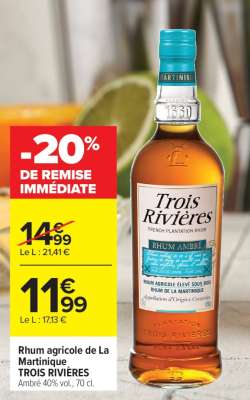 Rhum agricole de La Martinique TROIS RIVIÈRES