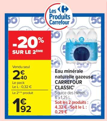 Eau minérale naturelle gazeuse CARREFOUR CLASSIC'