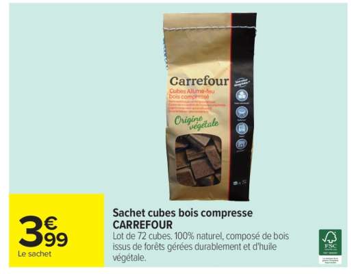 Sachet cubes bois compresse CARREFOUR