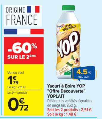 Yaourt à boire YOP "Offre Découverte" YOPLAIT