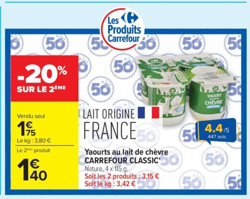 Yaourts au lait de chèvre CARREFOUR CLASSIC