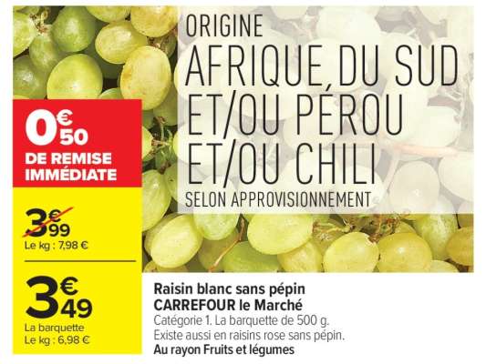 Raisin blanc sans pépin