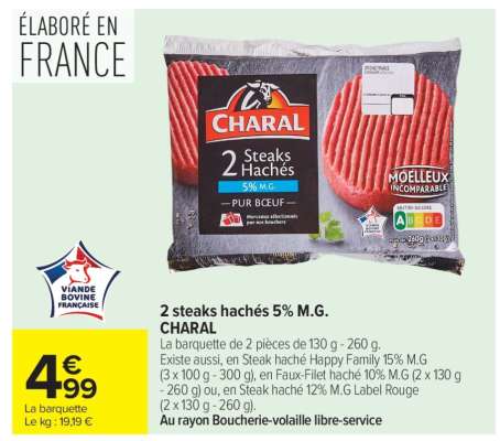 2 Steaks hachés 5% M.G. CHARAL