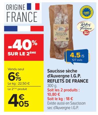 Saucisse sèche d'Auvergne I.G.P. REFLETS DE FRANCE