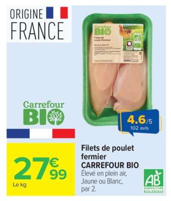 Filets de poulet fermier CARREFOUR BIO