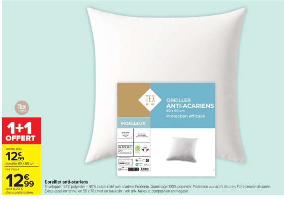 Oreiller anti-acariens