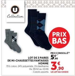 Lot de 3 paires de mi-chaussettes fantaisies homme