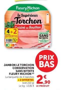 JAMBON LE TORCHON CONSERVATION SANS NITRITE FLEURY MICHON