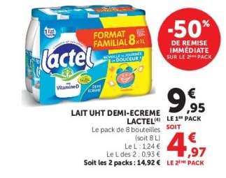 Lait UHT Demi-Écrémé Lactel