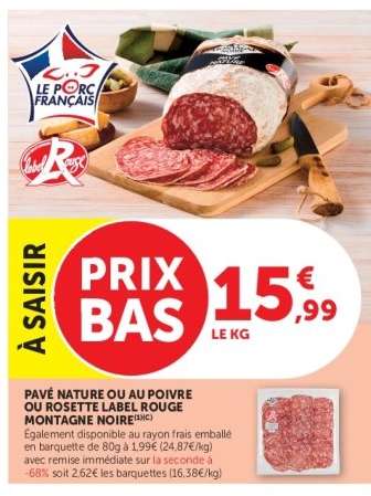 Pavé Nature ou au Poivre ou Rosette Label Rouge Montagne Noire