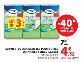 Serviettes ou culottes pour fuites urinaires TENA Discreet