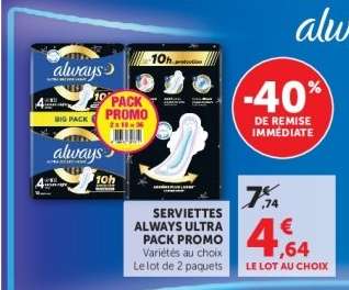 Serviettes Always Ultra Pack Promo