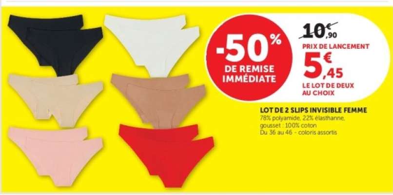 Lot de 2 slips invisible femme
