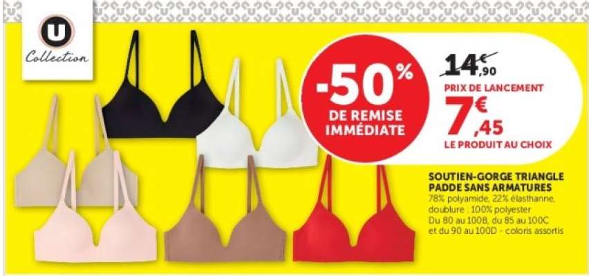 Soutien-gorge triangle paddé sans armatures