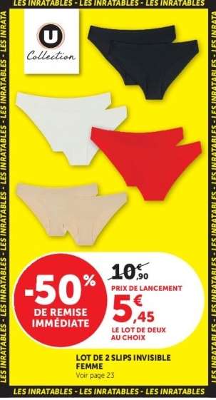 Lot de 2 slips invisible femme