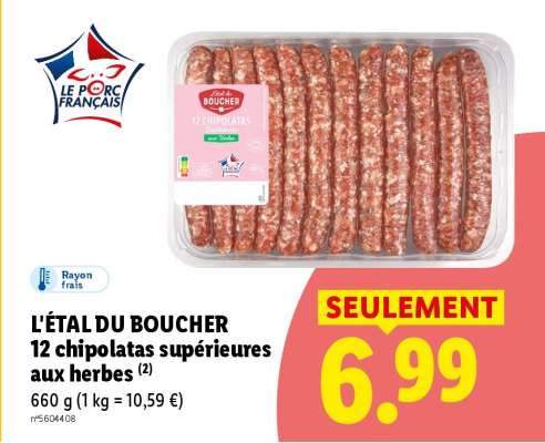 L'ÉTAL DU BOUCHER 12 chipolatas supérieures aux herbes